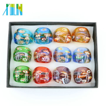 MC1014 Factory Outlet Millefiori Ouro Areia Lampwork Anéis De Vidro 12 pçs / caixa